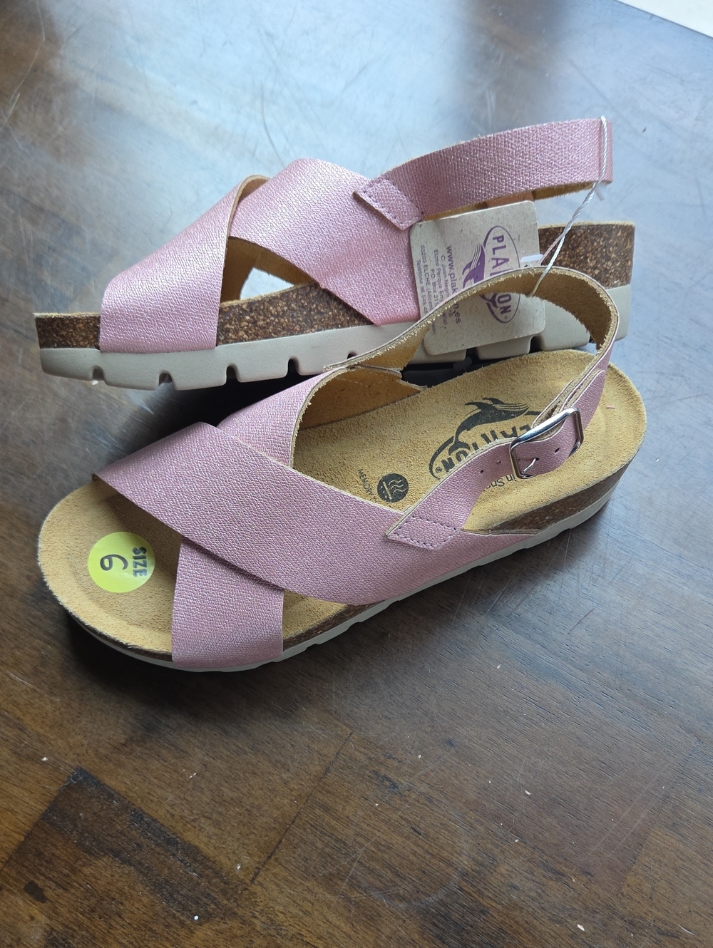 Plakton Size 6 Women's Pink Leather Crisscross Slingback Sandals NEW